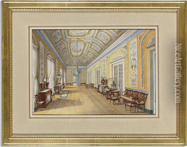 A Salon At The Palacio De Santos, Lisbon Oil Painting - Le Ferdinand Feubure