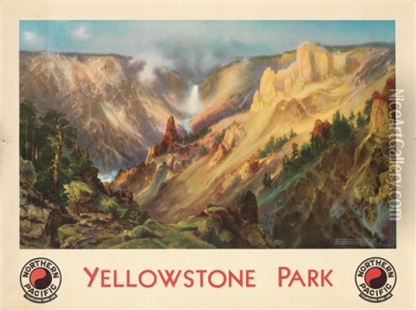 Yellowstone Park / Northern Pacific Railway Oil Painting - Thomas Moran