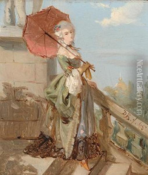 Elegant Lady With A Parasol Inparis Oil Painting - David Bles