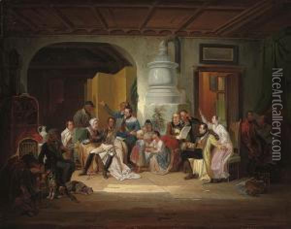 A Hesitant Reunion Oil Painting - Gottfried Hermann Sagstatter