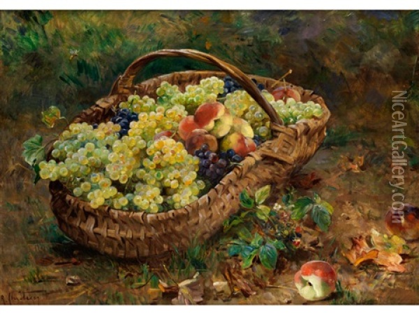 Fruchtekorb Auf Einem Wiesengrund Oil Painting - Rene Louis Chretien