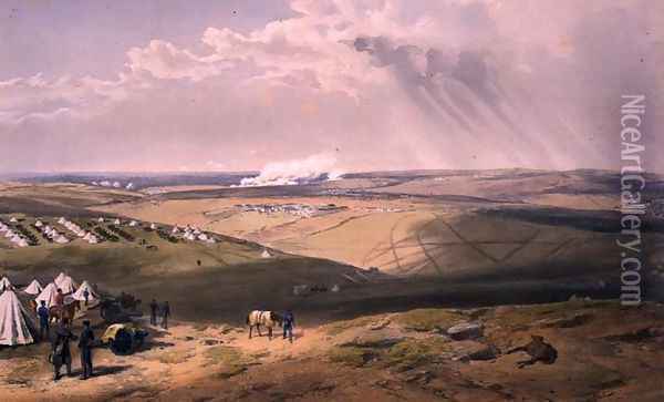 Distant View of Lord Raglan's Head Quarters, plate from The Seat of War in the East, pub. by Paul and Dominic Colnaghi and Co., 1856 Oil Painting - William Simpson