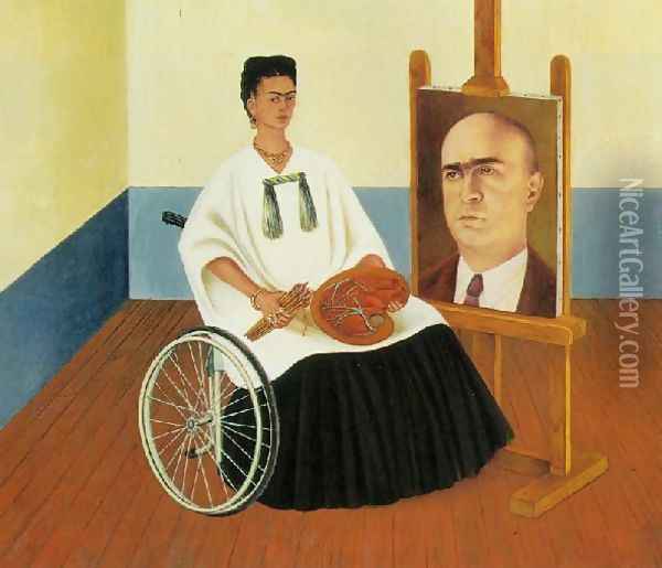 Self Portrait With The Portrait Of Doctor Farill Oil Painting - Frida Kahlo