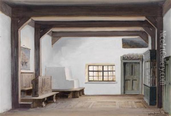 A Rusticmeeting Room Oil Painting - Antonio, Anton Brioschi