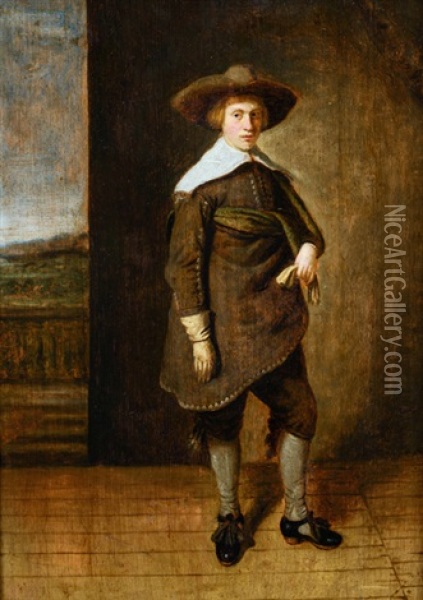 Bildnis Eines Jungen Mannes Als Ganzfigur, Im Hintergrund Ausblick In Eine Landschaft Oil Painting - Thomas De Keyser