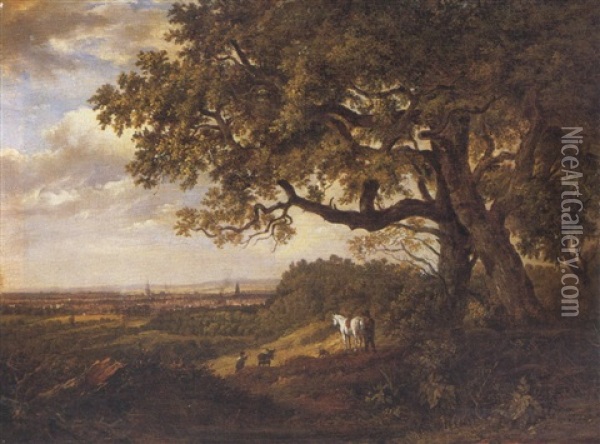 Landscape With Figures And Their Horses Oil Painting - Patrick Nasmyth