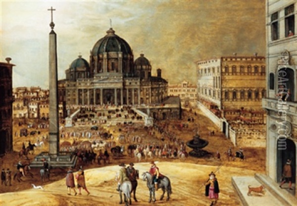 Der Petersplatz In Rom Mit Blick Auf Den Petersdom Oil Painting - Hendrick van Cleve III