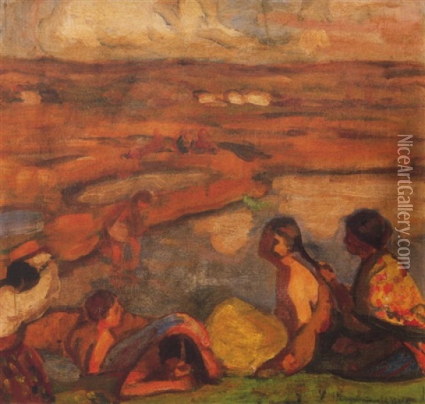 Folyoparton (riverside) Oil Painting - Bela Ivanyi Gruenwald