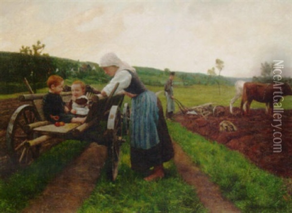 Twilight On The Farm Oil Painting - Georg Mayer-Franken