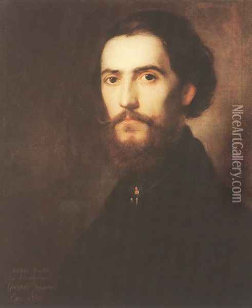 Self-portrait 1850 Oil Painting - Mihaly Kovacs