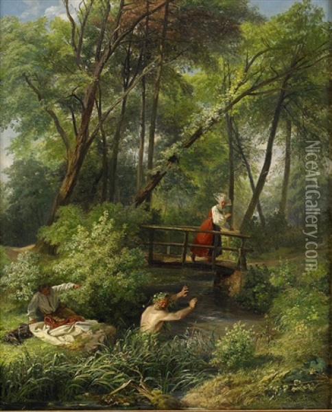 En Nutidens Nack Oil Painting - Josef Wilhelm Wallander