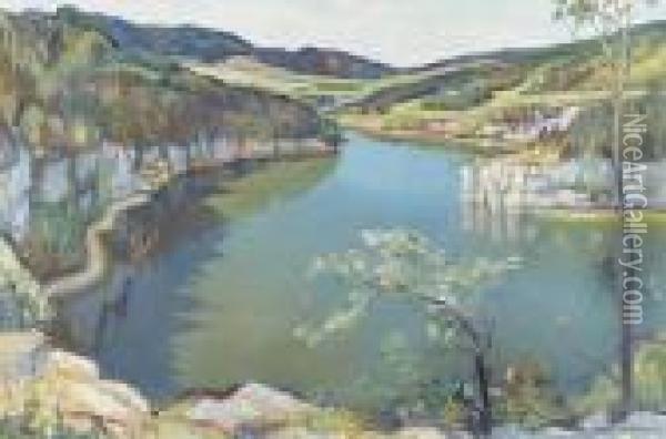 Bassin Du Doubs Au Printemps. Oil Painting - Charles L'Eplattenier