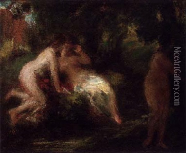 Female Bathers In A Forest Oil Painting - Henri Fantin-Latour