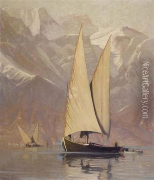 Le Lac Leman Oil Painting - Albert Henri John Gos