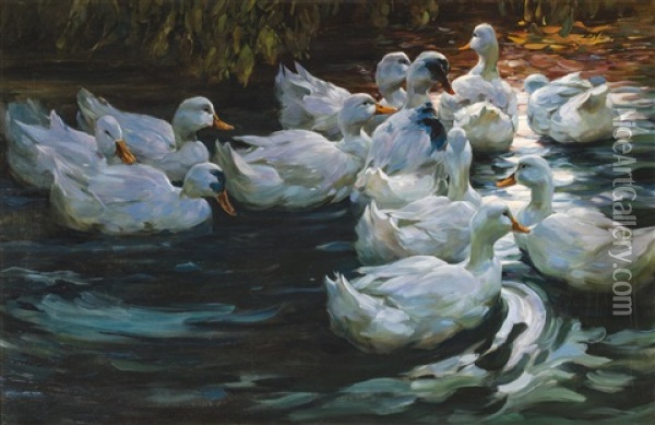 Heimwarts - Enten Auf Einem Teich Oil Painting - Alexander Max Koester