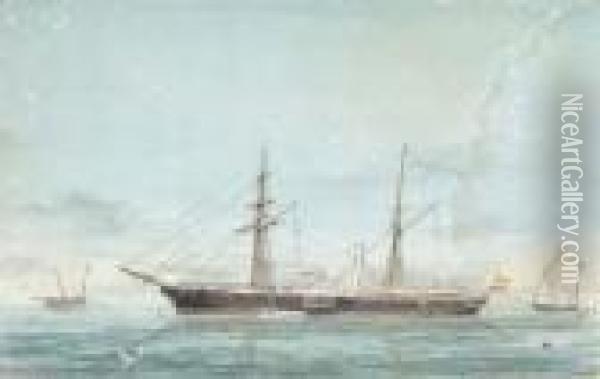 The Spanish Paddle Gunboat Lepanto At Anchor Oil Painting - Jose Pineda Guerra