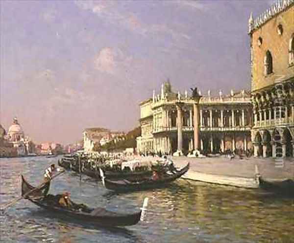 Venice Doge's Palace, Marciana Library and Santa Maria della Salute in the Distance Oil Painting - Gaston Hippolyte Boucart