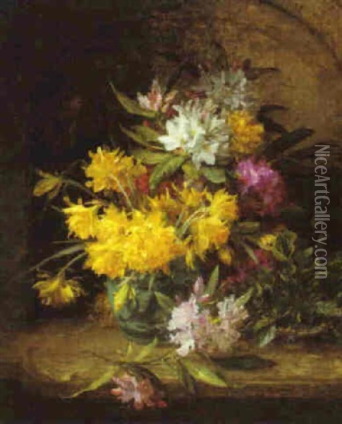 Still Life Of Flowers In A Vase Oil Painting - William Jabez Muckley