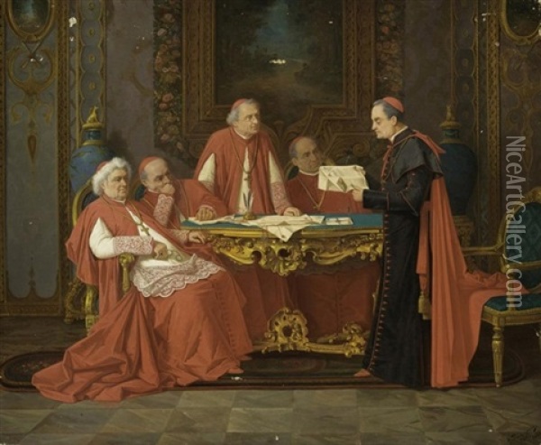 Cardinals Conference Oil Painting - Alexander (Aleksandr) Antonovich Rizzoni