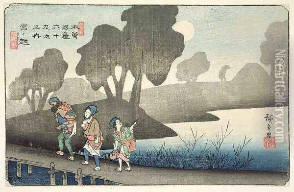 Miyanokoshi No 37 from the series 69 Stations of the Kisokaido Oil Painting - Utagawa or Ando Hiroshige