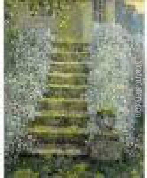 L'escalier. Oil Painting - Henri Eugene Augustin Le Sidaner