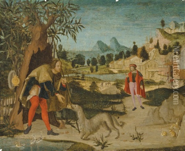 Saint Roch In A Landscape, A Town Beyond Oil Painting - Niccolo (Ursino Veronensis) Giolfino the Younger