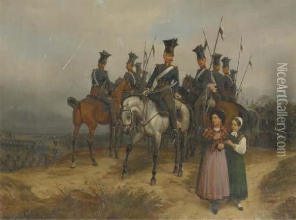 Prussian Soldiers Overseeing The Battlefield Oil Painting - Wilhelm Alexander Meyerheim