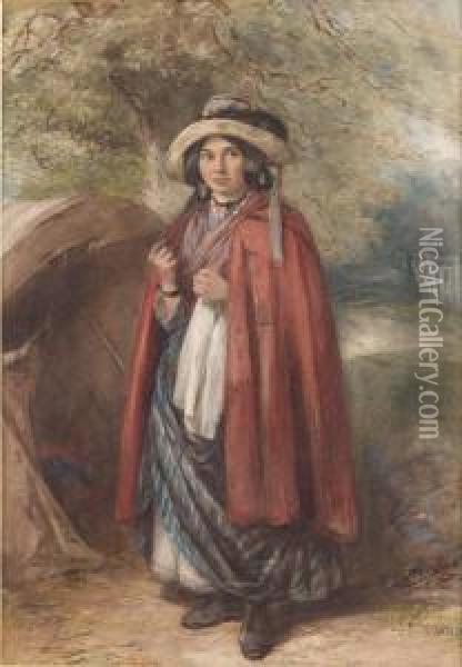 Kvinna I Rod Cape Oil Painting - Octavius Oakley