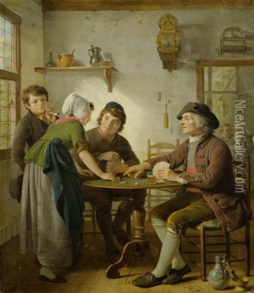 Kartenspieler Im Wirtshaus Oil Painting - Adriaen de Lelie