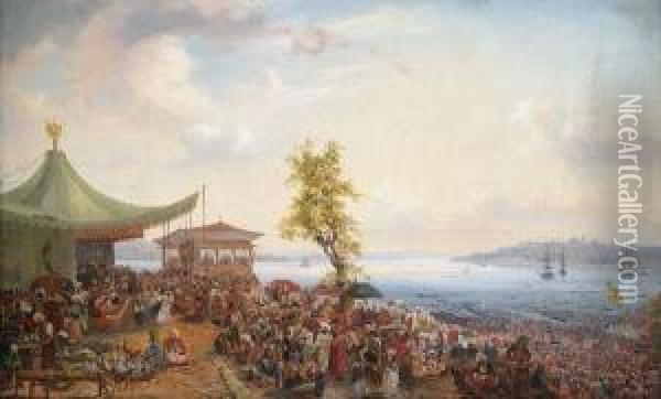 Festliches Treiben Am Ufer Des Bosporus Oil Painting - Auguste Etienne Fr. Mayer
