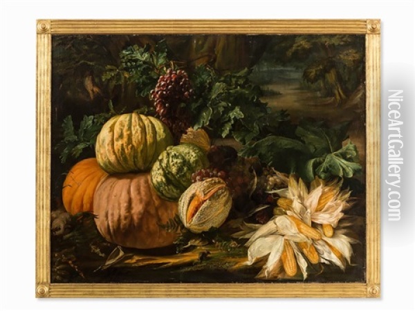 Still Life With Pumpkins Oil Painting - Francois Frederic Grobon