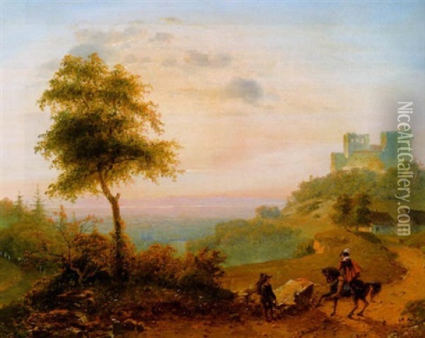 Ansicht Ort Und Burg Eberstein Bei Baden Baden Oil Painting - Johannes Joseph Destree