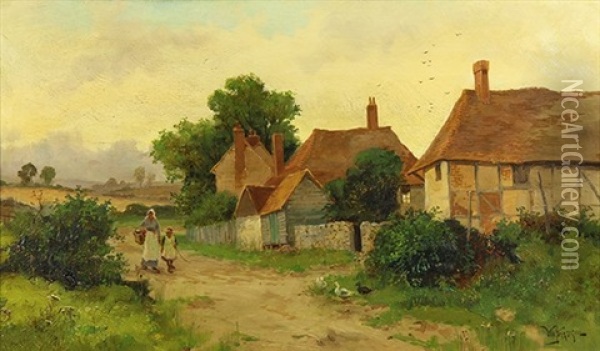 Figures Walking By A Farm Oil Painting - William Livingstone Anderson