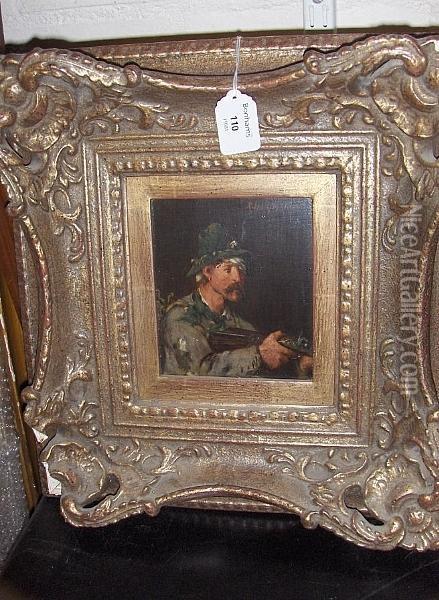 Portrait Study Of A Huntsman With A Rifle Oil Painting - Anton Laupheimer