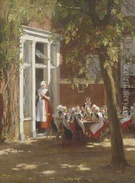 In the courtyard on a sunny afternoon Oil Painting - Nicolaas Van Der Waay