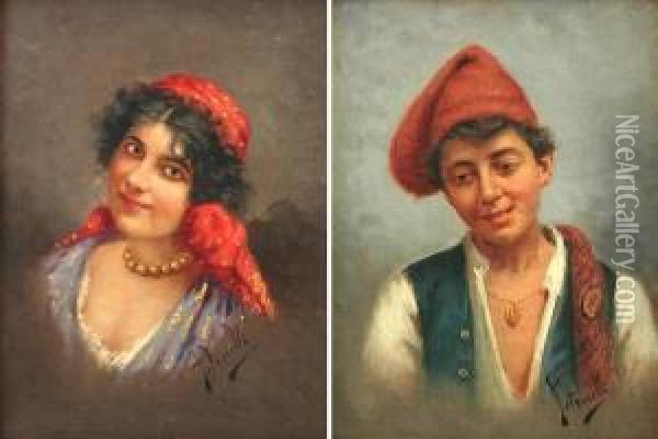Portraits Oil Painting - Achille Petrocelli