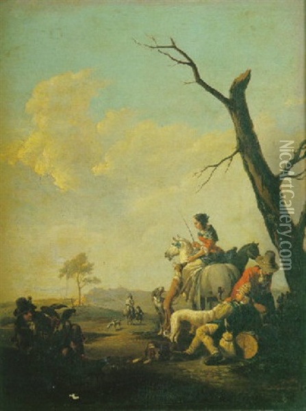 Le Repos Des Chasseurs Oil Painting - Frans Anton (Mayerle) Meyer