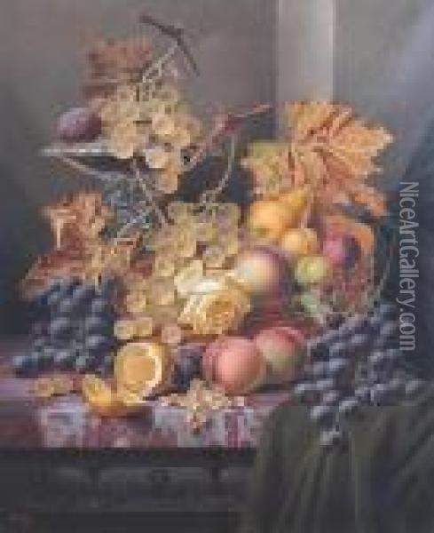 A Still Life Of Fruit On A Ledge Oil Painting - Henry George Todd