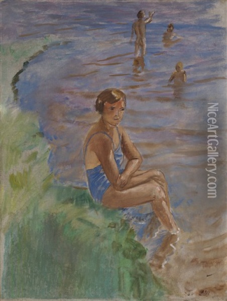 By The Shore Of Lake Ilmen Oil Painting - Kuz'ma Sergeevich Petrov-Vodkin