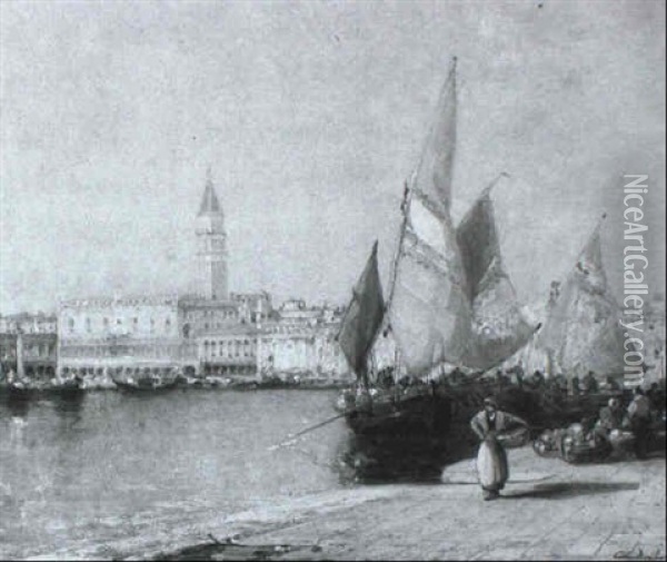 Vista With The Doge's Palace And The Campanile Oil Painting - Arthur Joseph Meadows