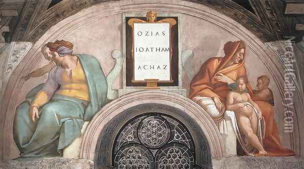 Uzziah - Jotham - Ahaz 1511-12 Oil Painting - Michelangelo Buonarroti