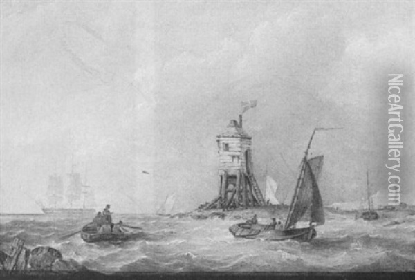 Boats In A Choppy Sea Oil Painting - Pieter Cornelis Dommershuijzen