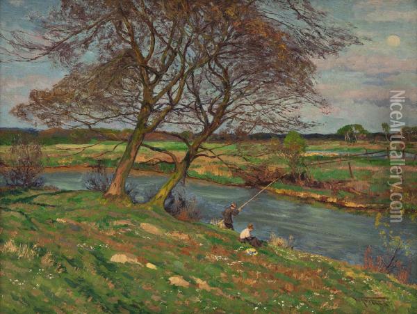 Angler Am Fluss Oil Painting - Wilhelm Fritzel