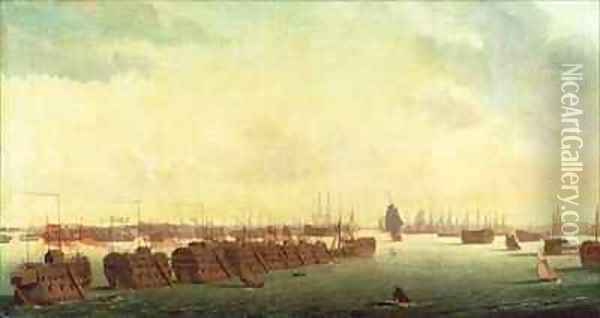 Prison Hulks in Portsmouth Harbour Oil Painting - Ambroise-Louis Garneray