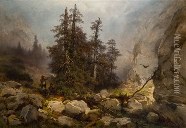 Zwei Jager Im Gebirge Oil Painting - Melchior Fritsch