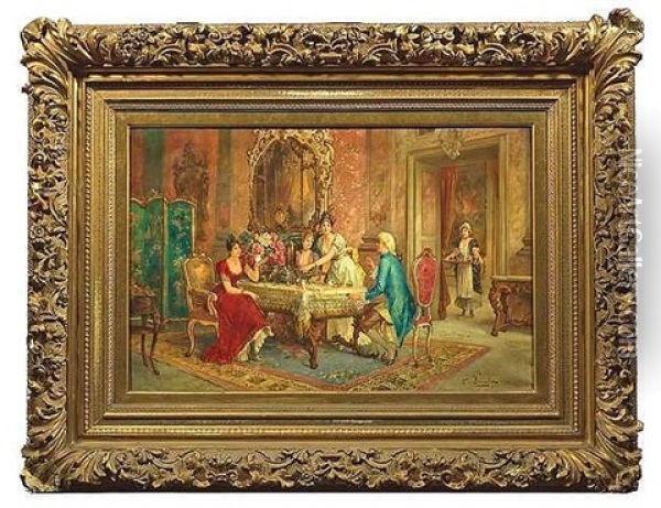 Eine Gesellschaft Beim Tee Im Salon Oil Painting - Franz Von Persoglia