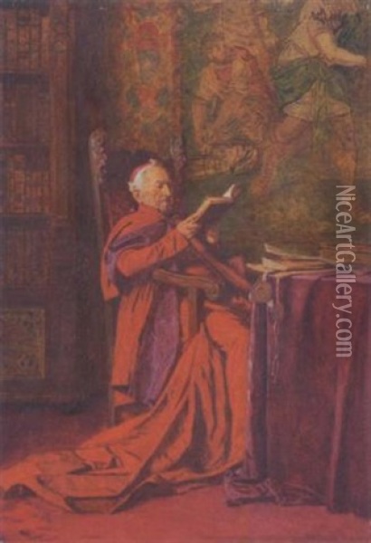 Lesender Kardinal Oil Painting - Wilhelm Loewith