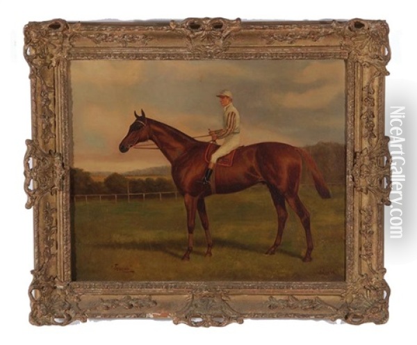 Jeddah (portrait Of Horse And Jockey) Oil Painting - Albert Clark