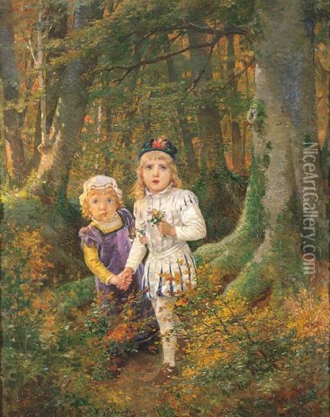 Les Enfants Dans Le Bois Oil Painting - Timoleon Marie Lobrichon