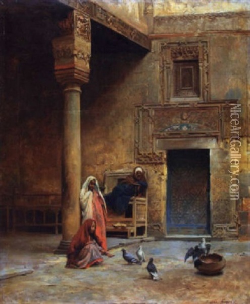 Une Cour Arabe Oil Painting - Eugene Alexis Girardet